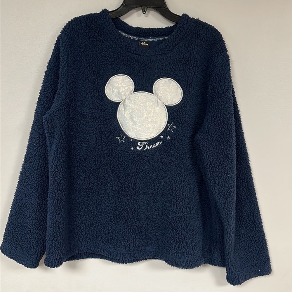 Disney  Mickey Mouse Sherpa Fleece Navy Blue Pullover Sweatshirt ,Iridescent  XL